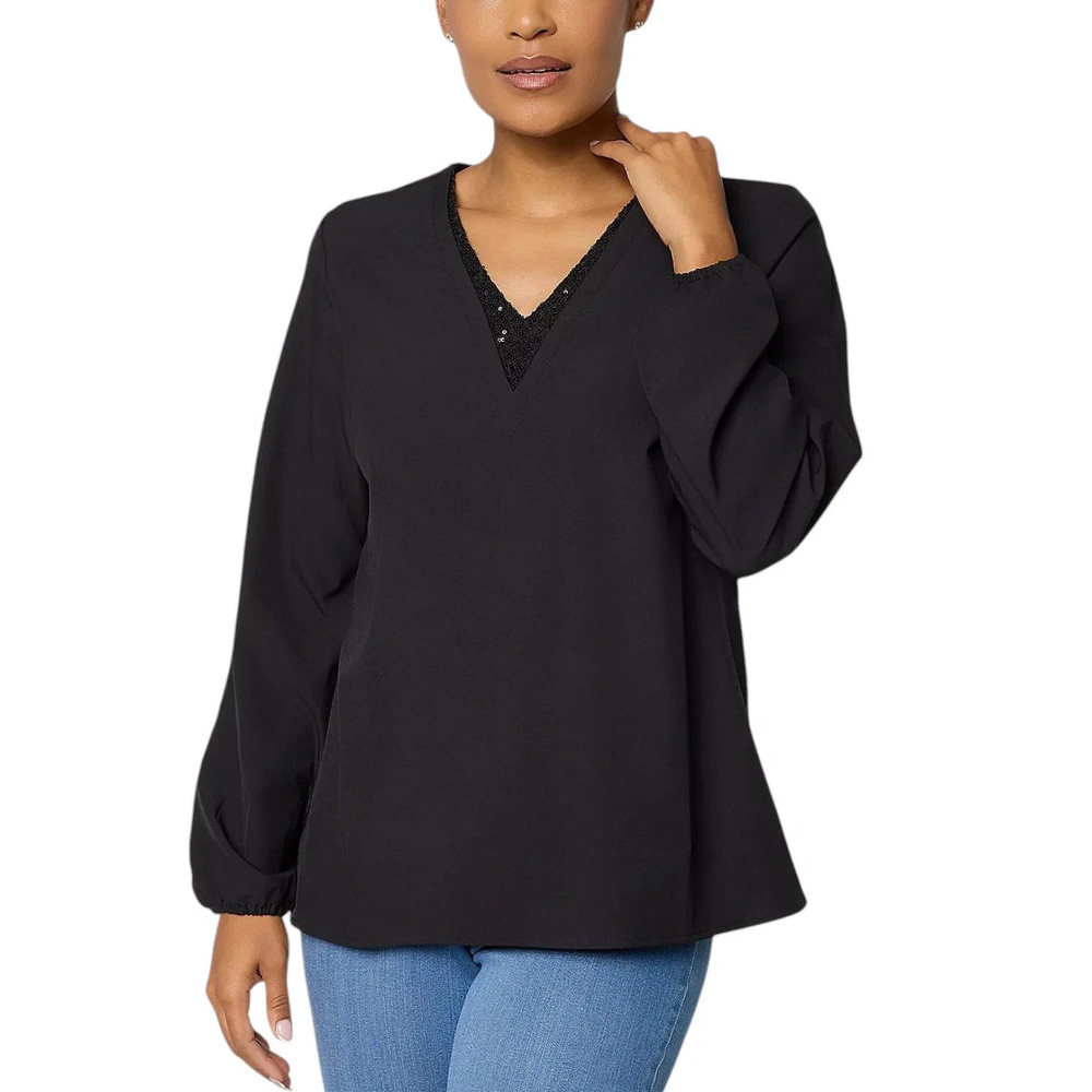 Jingle Belles by Kim Gravel Women's Dazzling Blouse Black - Regular